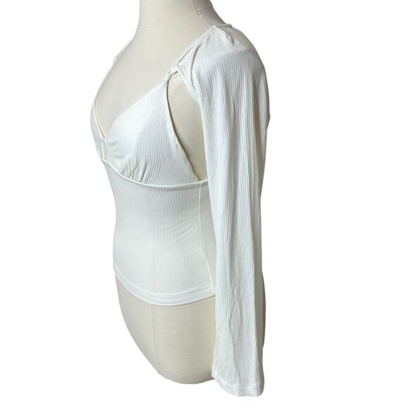 Jonathan Simkhai Dakota Ribbed Cutout Long Sleeves Top White Women's XL NWT - Picture 4 of 8